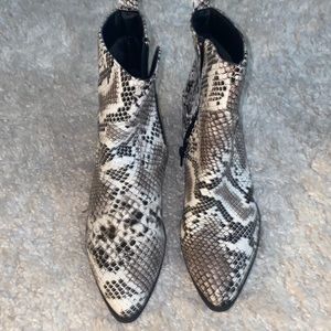 Faux snakeskin booties